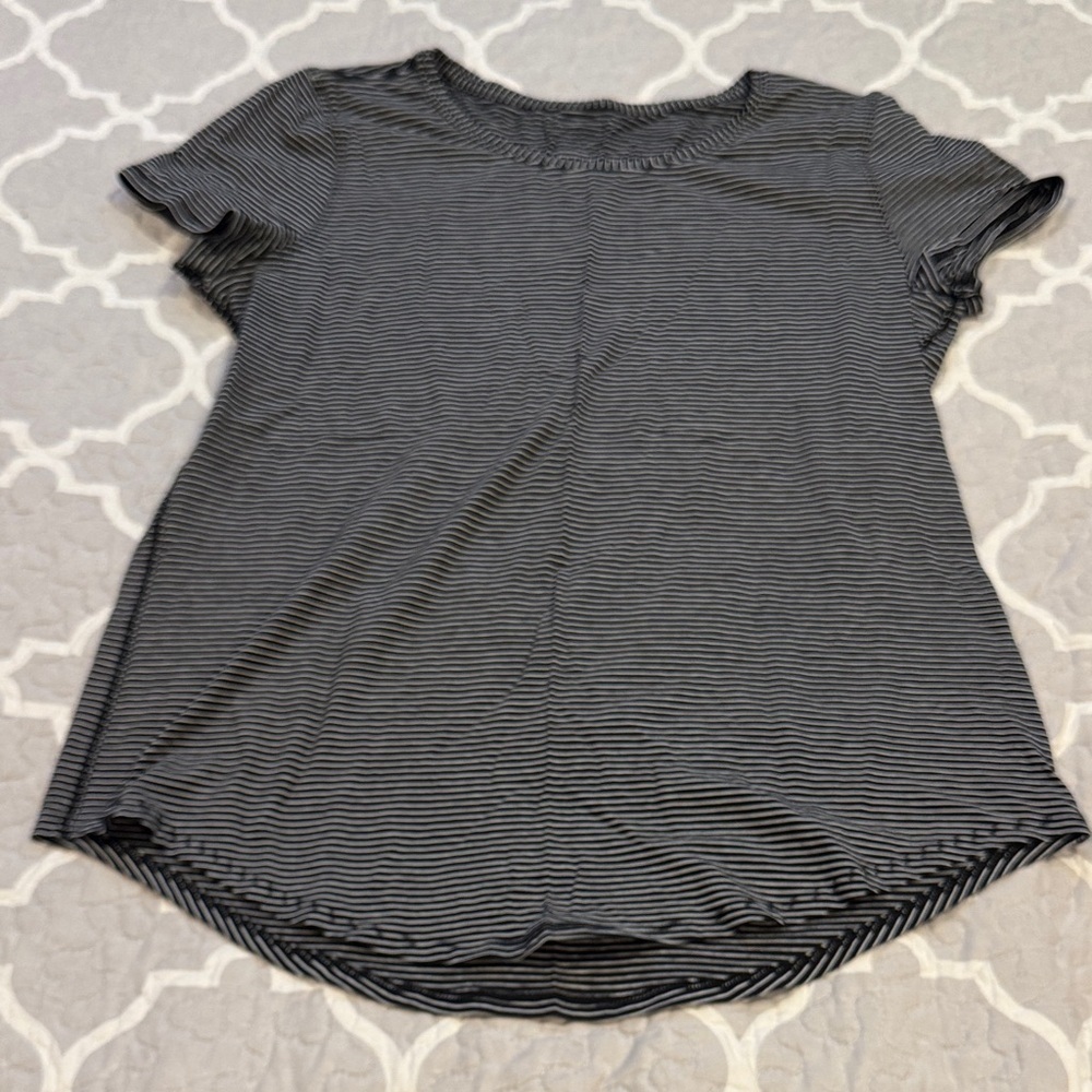 lululemon athletica Black and White Striped Short Sleeve Tee